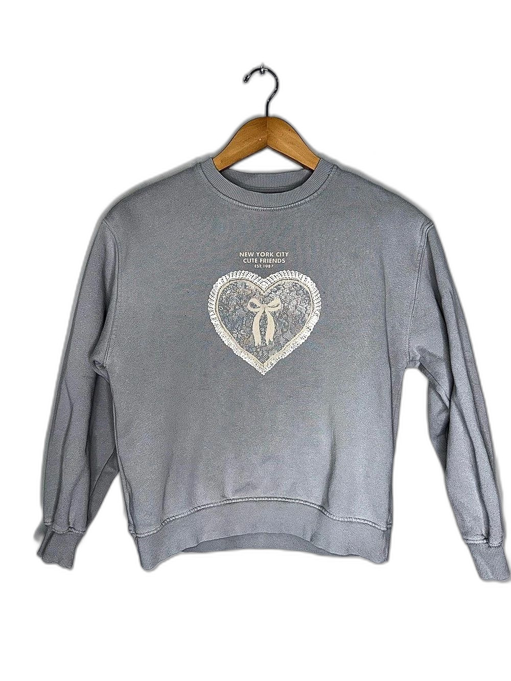 Zara NYC Cute Friends Heart Sweatshirt Gray Girls 13-14Y !